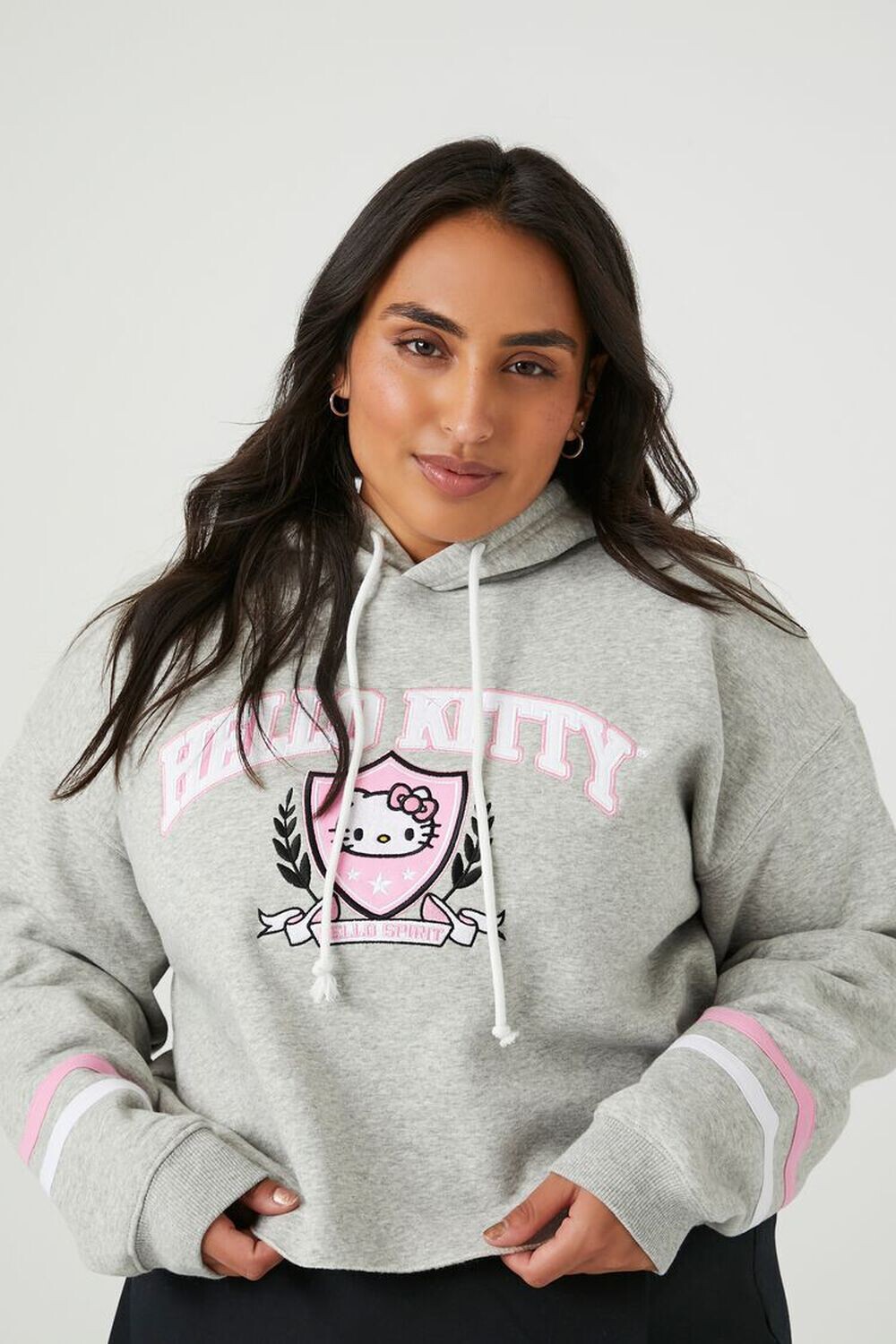 

Плюс размер Толстовка с рисунком Hello Kitty Forever 21, серый