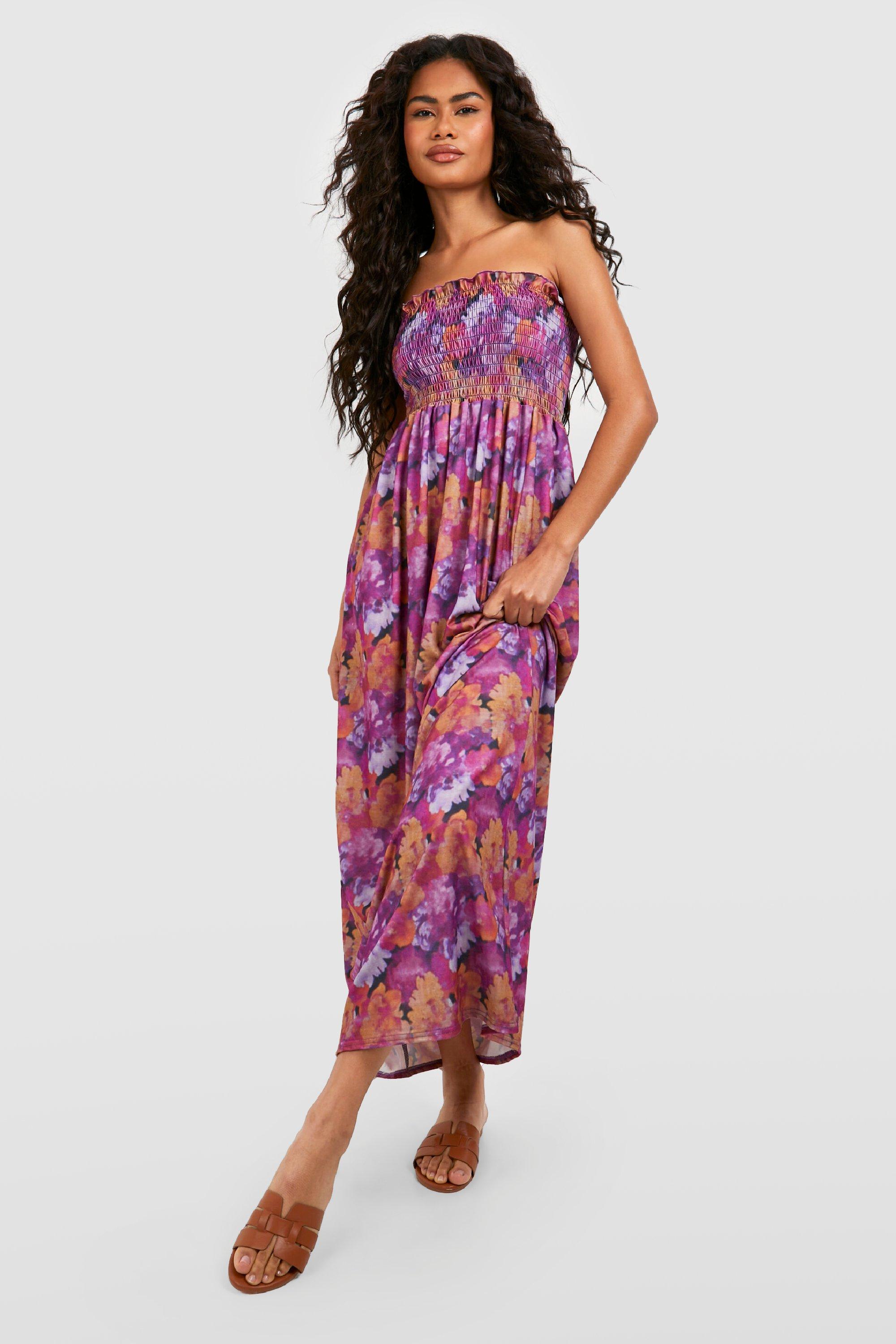 Платье с абстрактным цветочным платьем Boohoo, фиолетовый