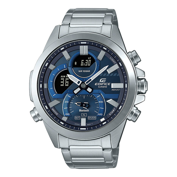Часы Men's CASIO edifice Series 2022 Luminous Stainless Steel Silver Strap Dial 100m Waterproof Watch Mens Blue Analog, синий