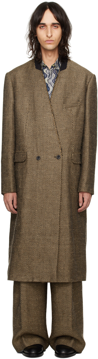 

Коричневое пальто с необработанными краями Dries Van Noten