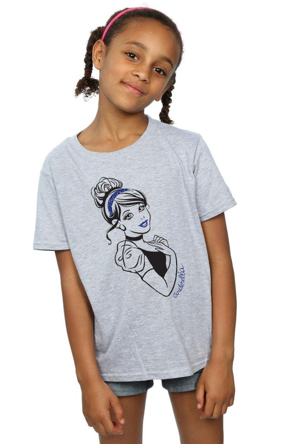 Хлопковая футболка с блестками «Золушка» Disney Princess, серый жидкий чехол с блестками disney princess на samsung galaxy a12 самсунг галакси а12
