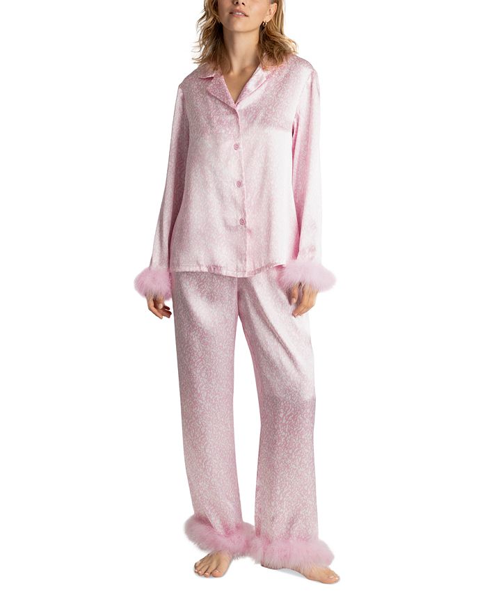 Женский атласный пижамный комплект с перьями марабу Linea Donatella, цвет Mellow Dot Pink