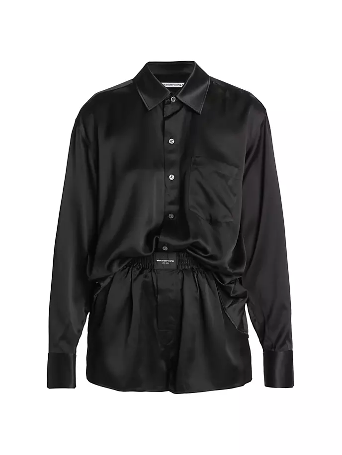 

Короткий шелковый комбинезон-боксер на пуговицах спереди Alexanderwang.T, черный