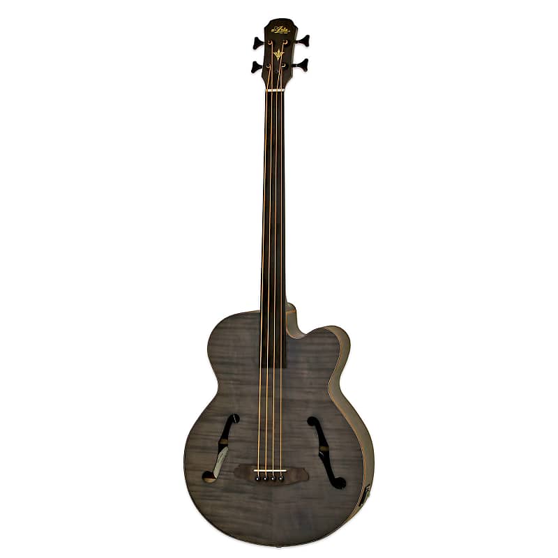Басс гитара Aria FEB-F2/FL-STBK Flame Nato Top Nato Neck 4-String Fretless Acoustic Bass Guitar w/Gig Bag - Stained Black