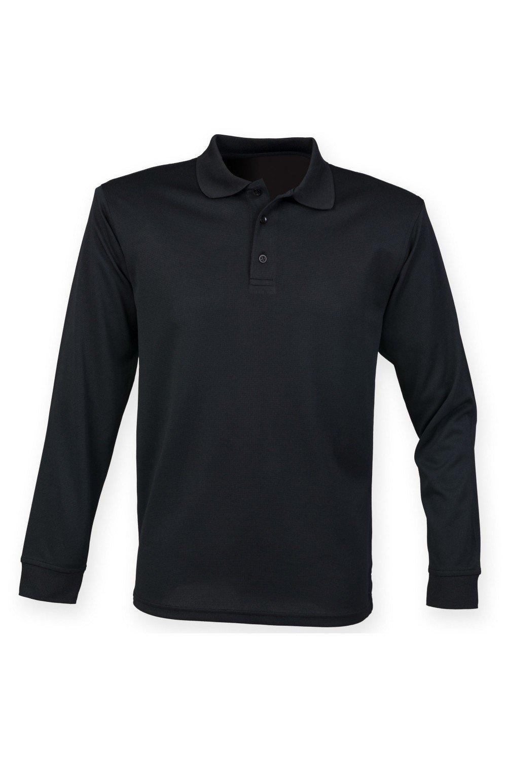 Влагоотводящая рубашка-поло с длинными рукавами Coolplus Henbury, черный рубашка поло coolplus из пике henbury черный