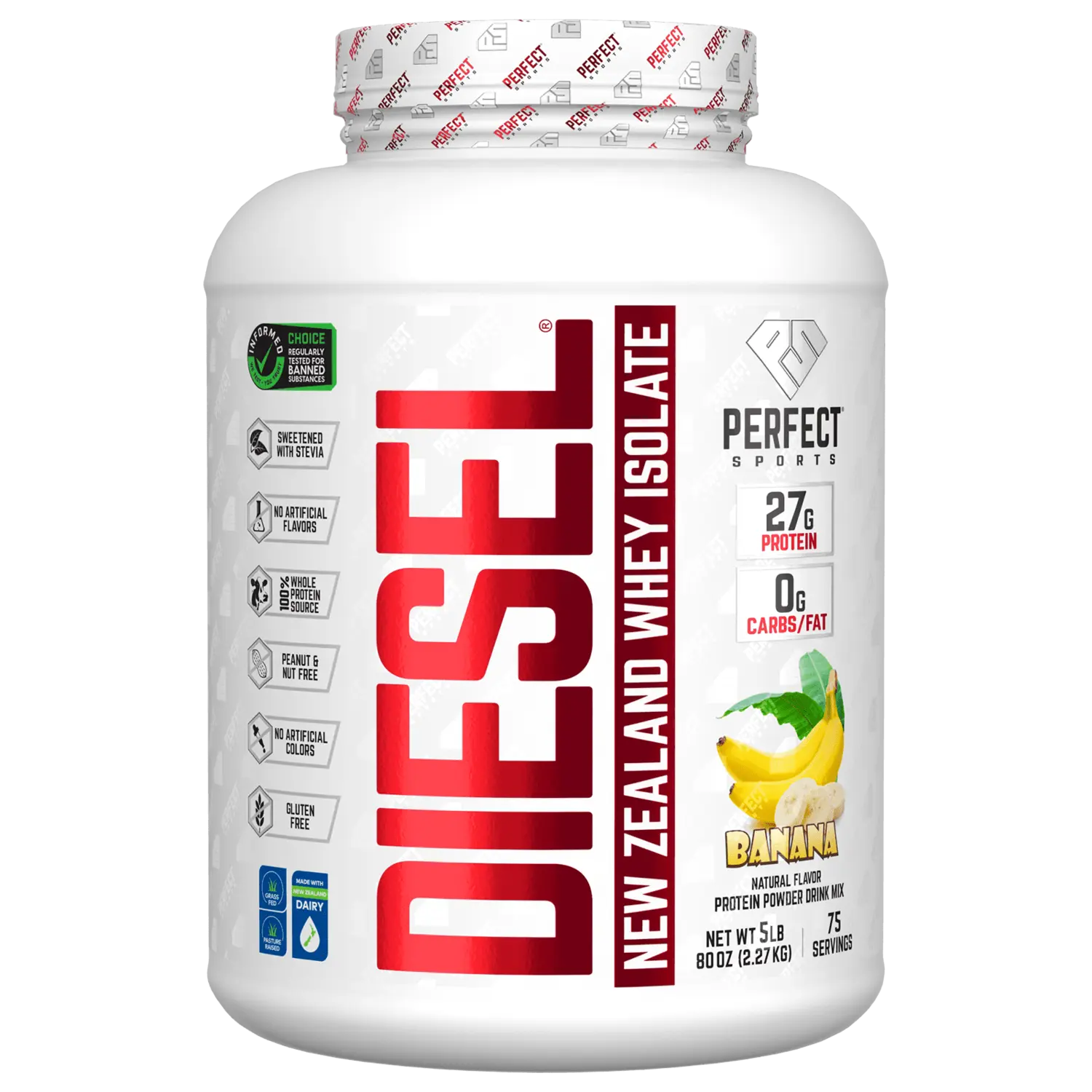 

Diesel, изолят сыворотки из Новой Зеландии, банан, 2,27 кг (5 фунтов), Perfect Sports