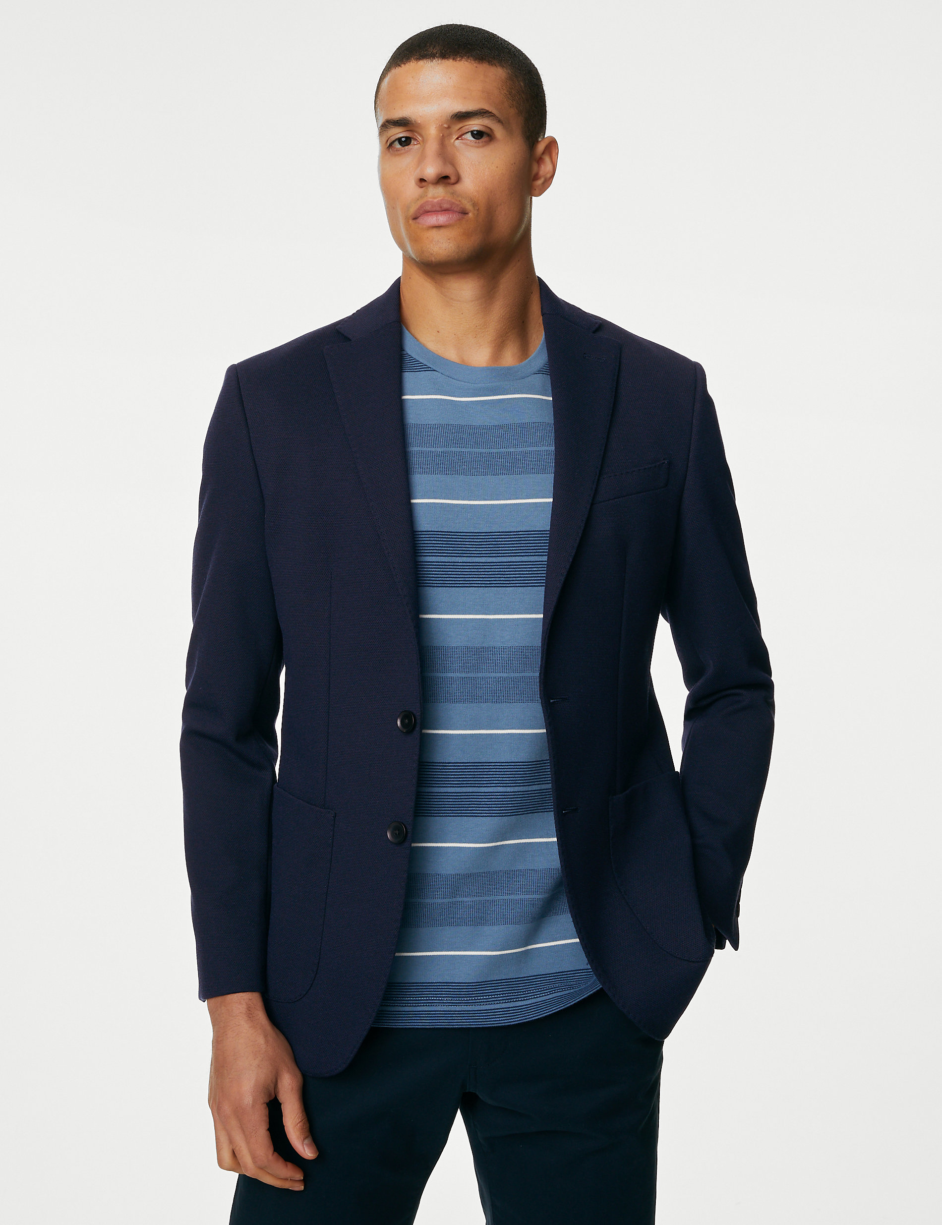 Фактурная куртка из эластичного джерси Marks & Spencer, темно-синий