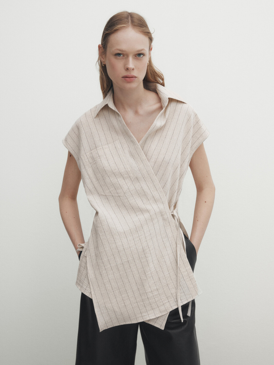 

Жилет в пижамной полоске Massimo Dutti, бежевый