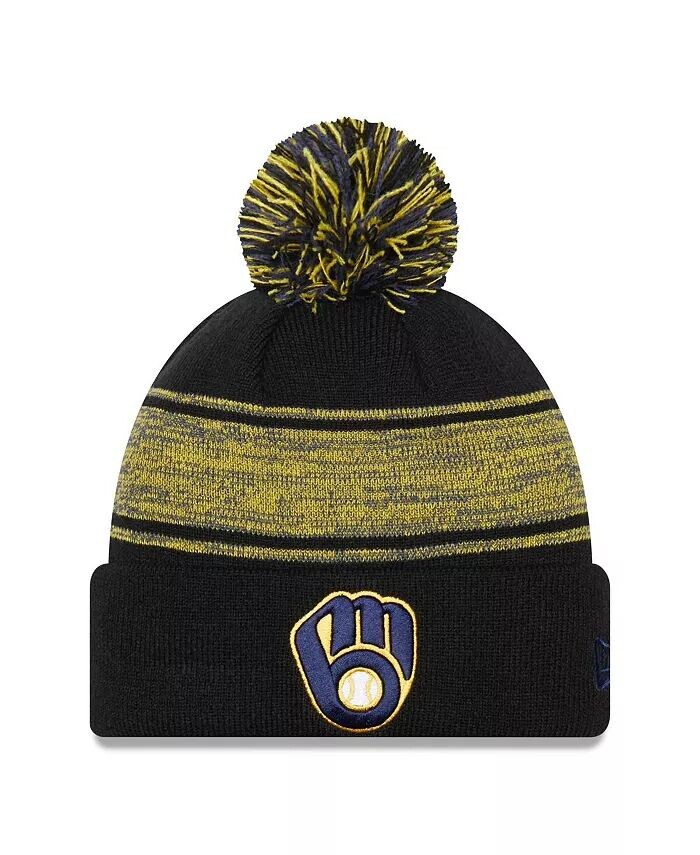 

Мужская темно-синяя вязаная шапка с манжетами и помпоном Milwaukee Brewers New Era, синий