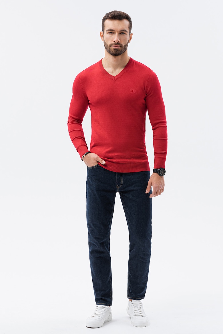 Облегающий свитер с заостренным воротником Ombre, красный