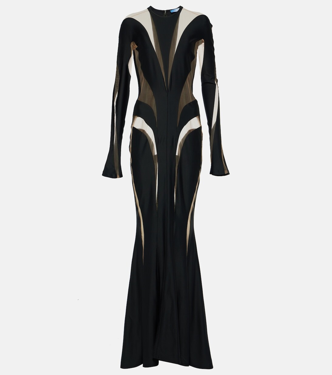 

Платье из тюля и джерси со вставками Mugler, черный