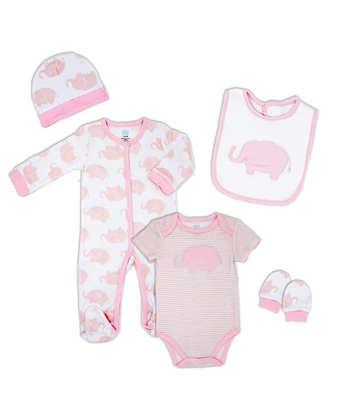 цена Комплект из 5 предметов для маленьких девочек со слоном Baby Mode Signature, розовый