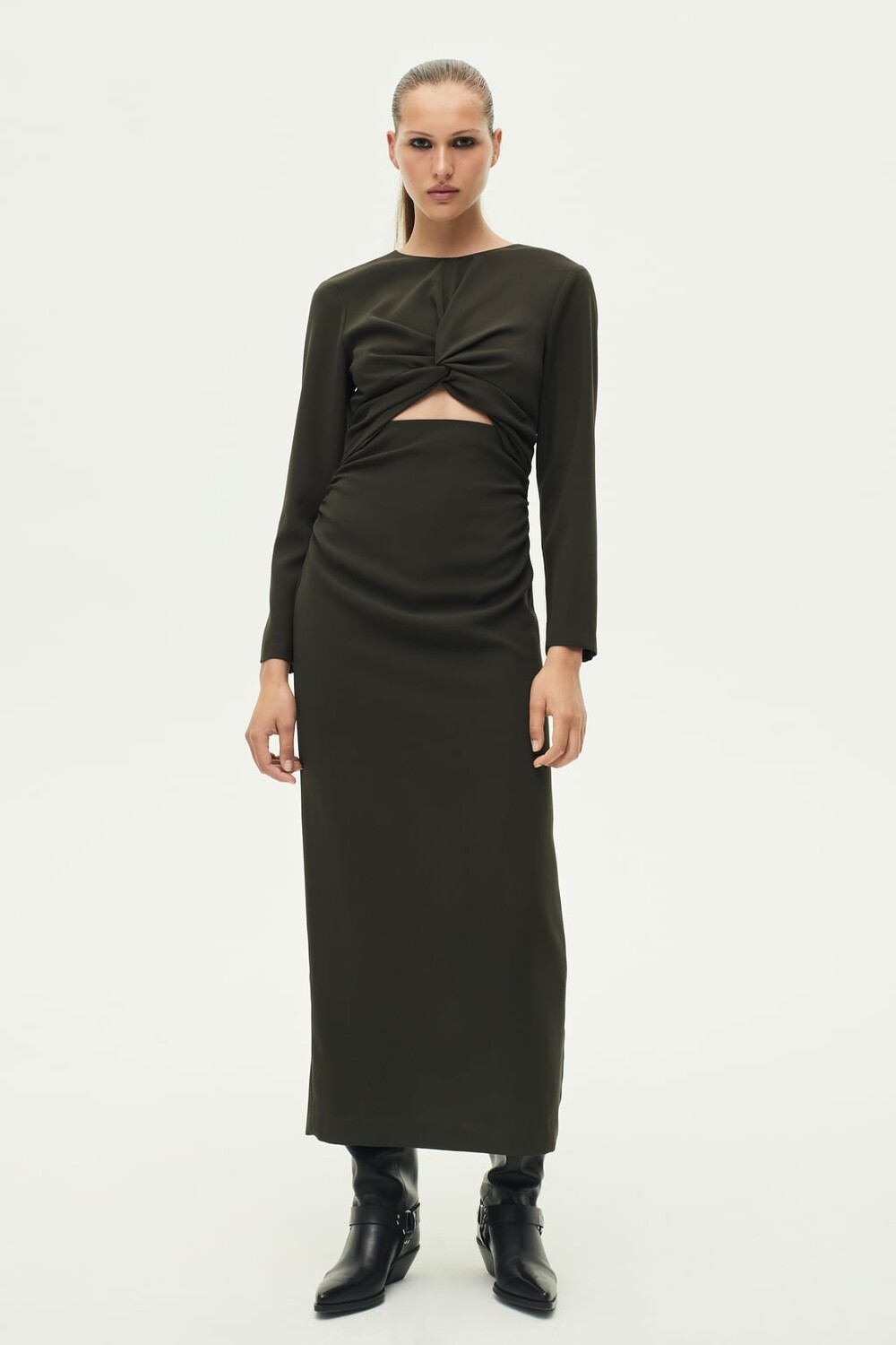 

Платье с вырезом ZARA, хаки
