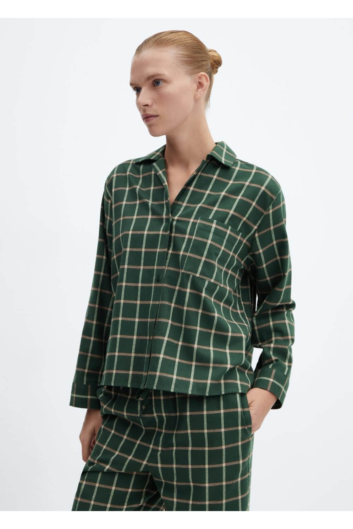 Фланелевая пижамная рубашка в клетку Mango, зеленый цена и фото