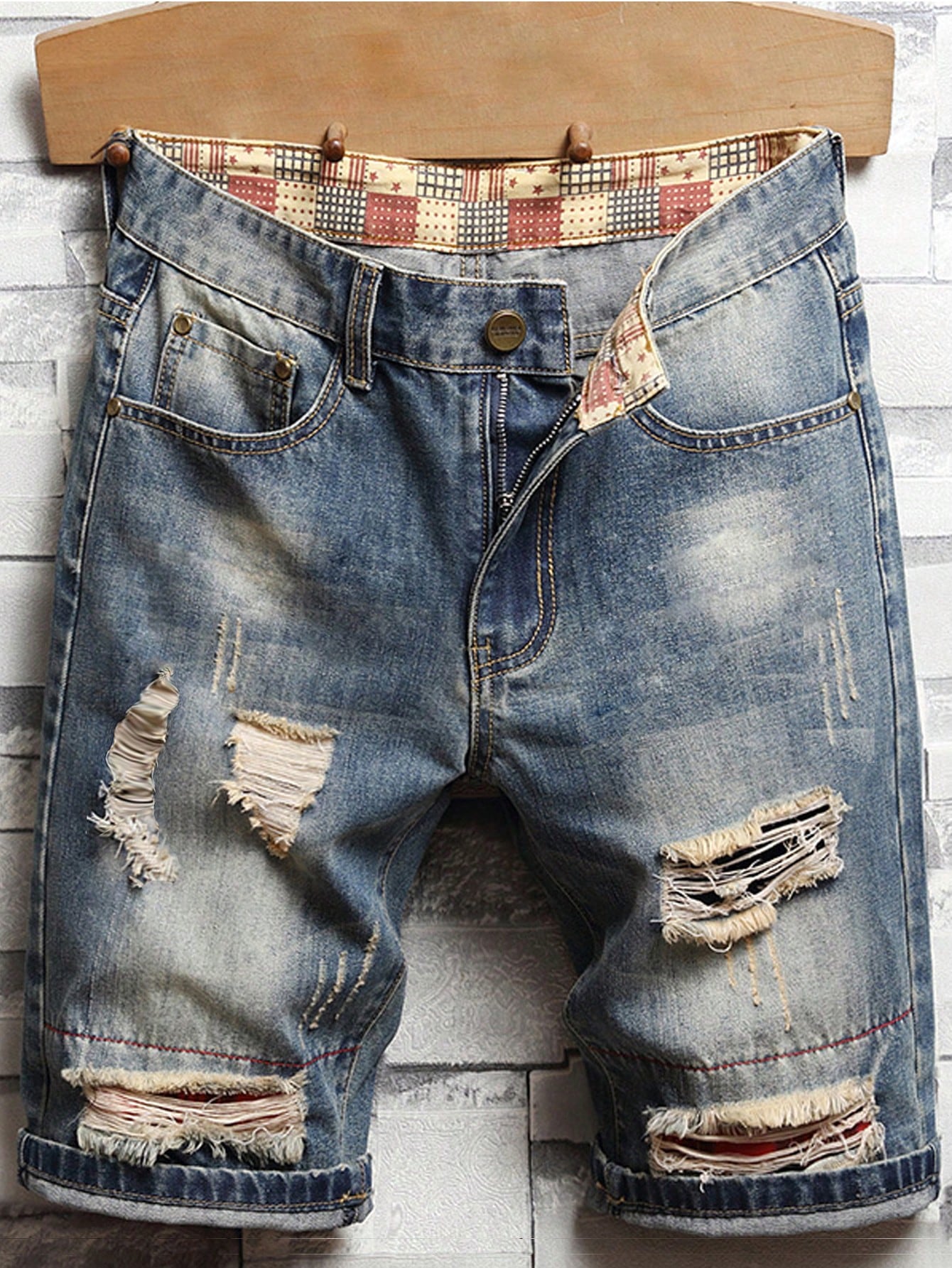 Мужские джинсовые шорты с потертостями и карманами, средняя стирка шорты хлопковые с пандой 5xl