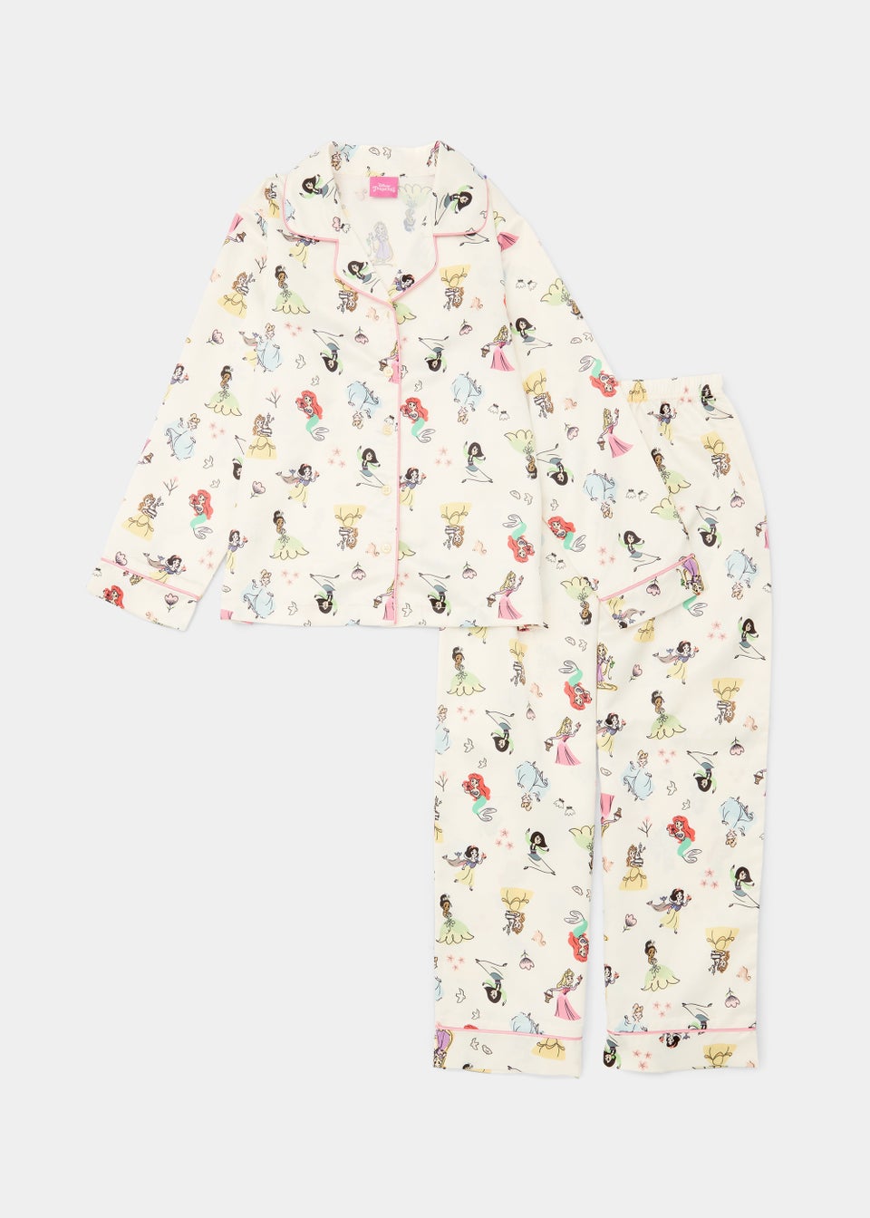 цена Детский кремовый атласный пижамный комплект на пуговицах с принцессой(3–9 лет) Disney, бежевый