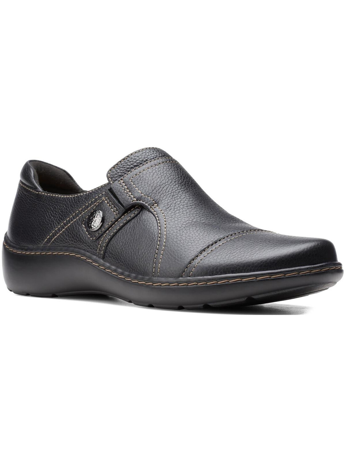 

Женские кожаные удобные туфли на плоской подошве Cora Poppy Clarks, цвет Black Tumbled