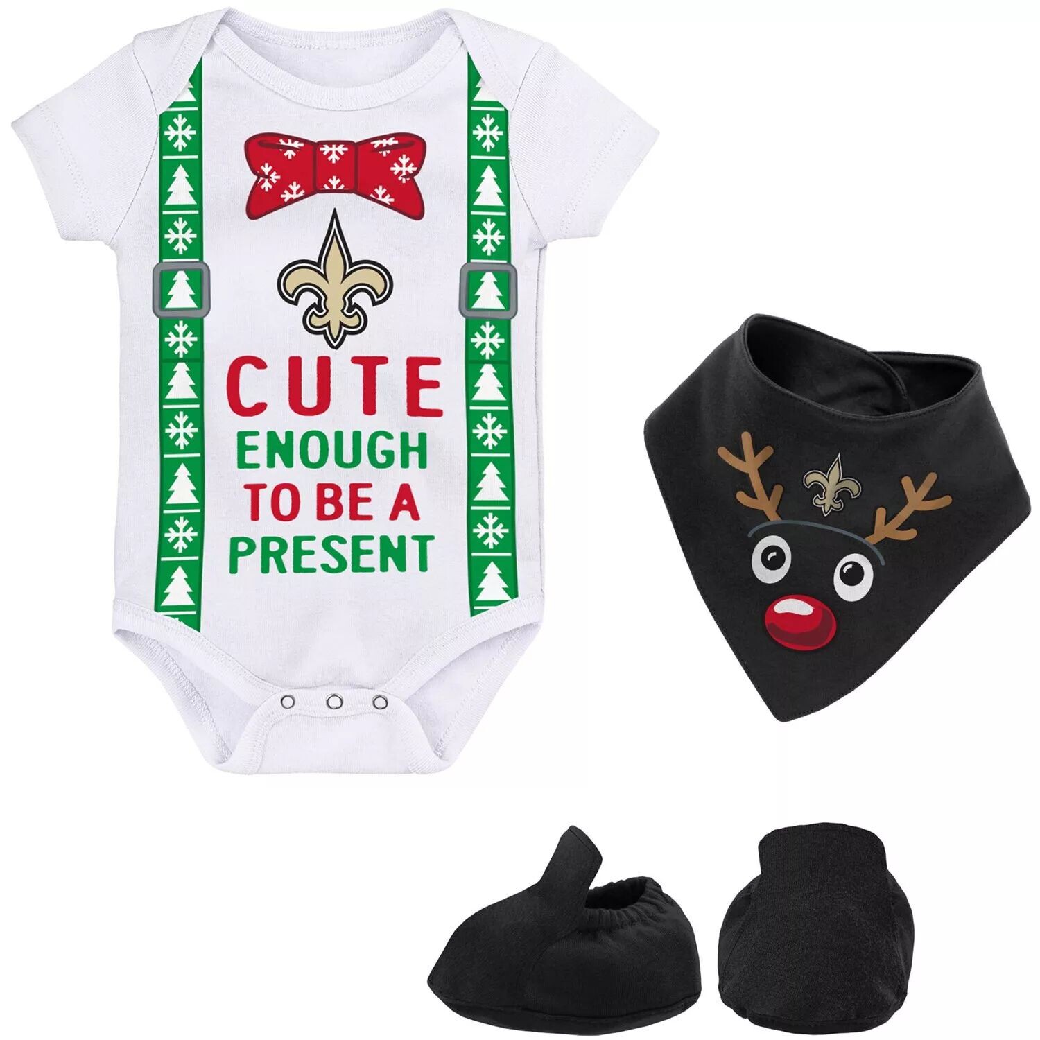 

Белый/черный комплект боди New Orleans Saints My Little Present с нагрудником и пинетками для младенцев Outerstuff