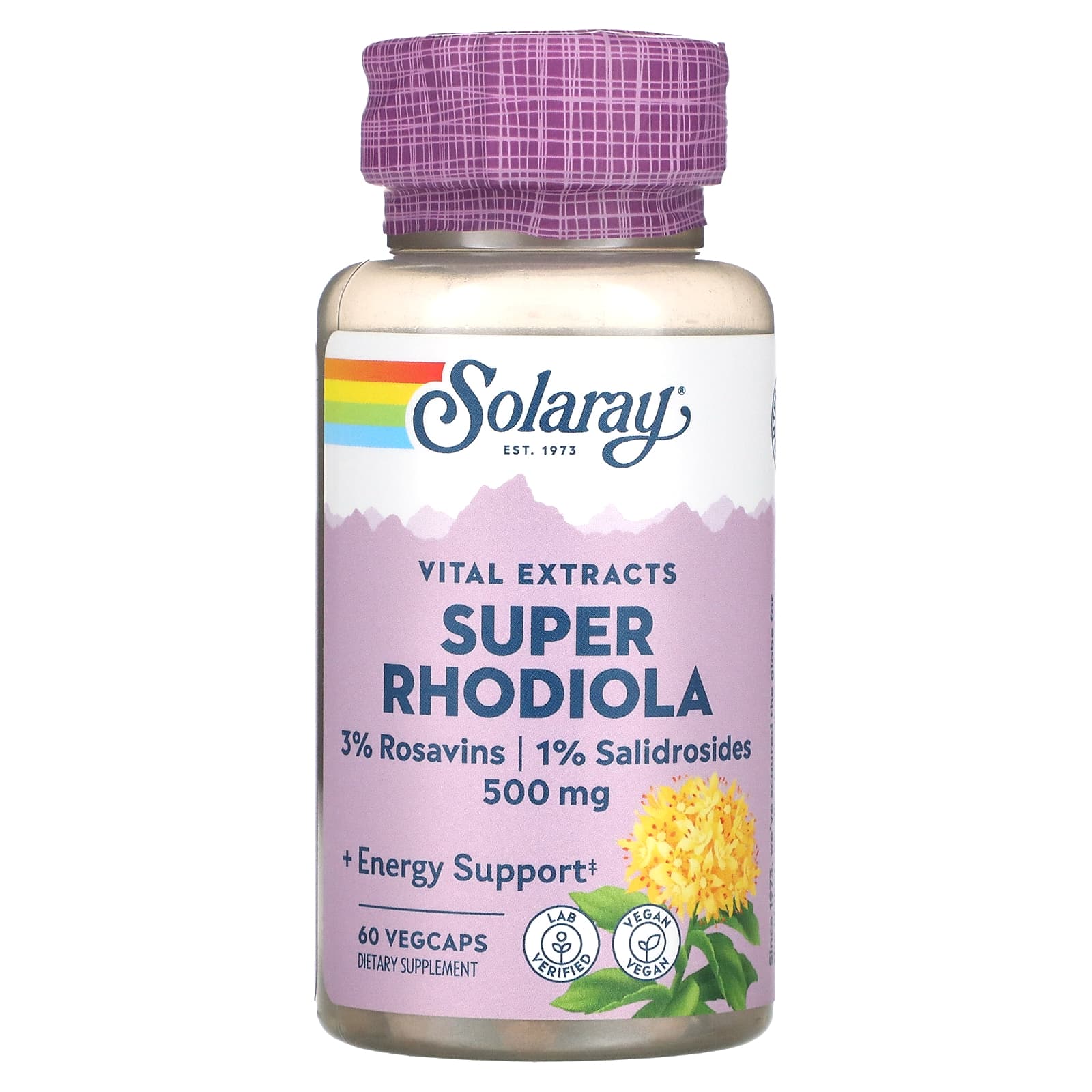 Solaray Super Rhodiola Root Extract 500 mg 60 VegCaps solaray organic grown fermented cordyceps 500 mg 60 vegcaps