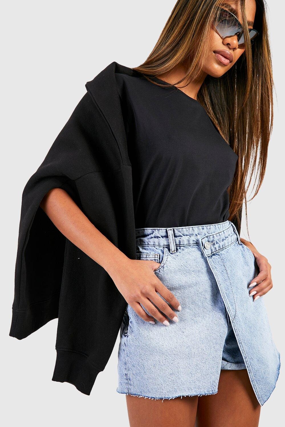 

Джинсовая юбка с запахом на талии Boohoo, синий