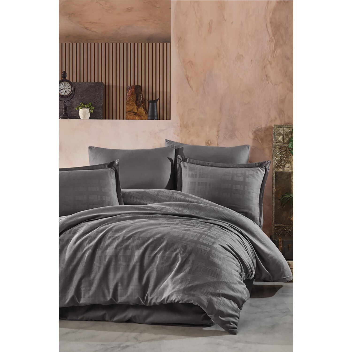 

Комплект постельного белья из атласа в полоску Clasy 200X220 Marsela - серый