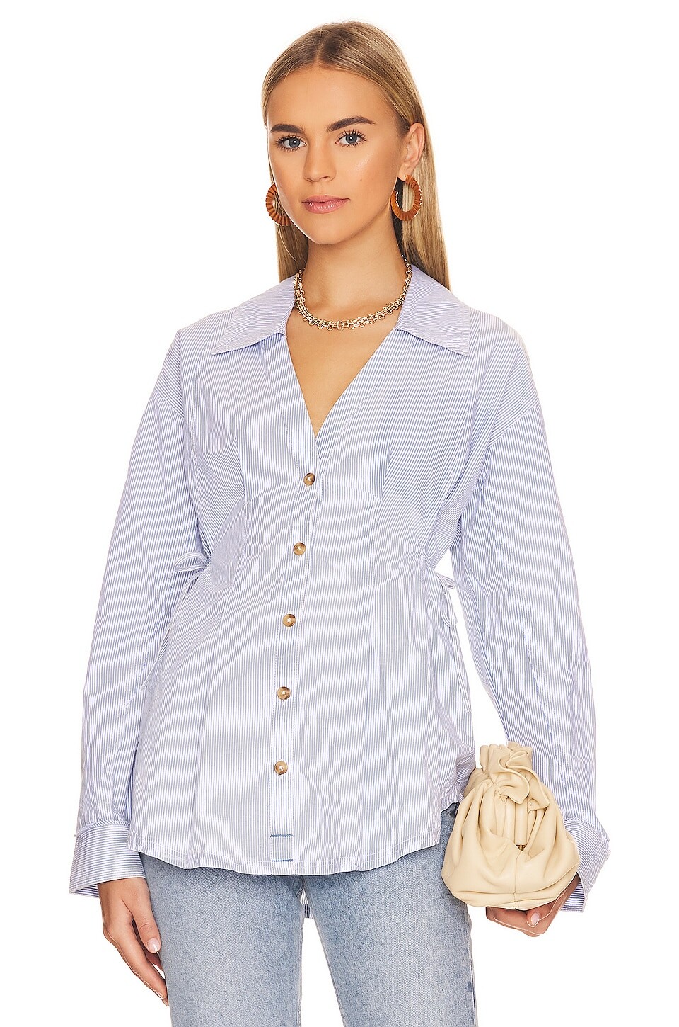 

Топ Free People Marten Oxford Stripe, цвет Blue Combo