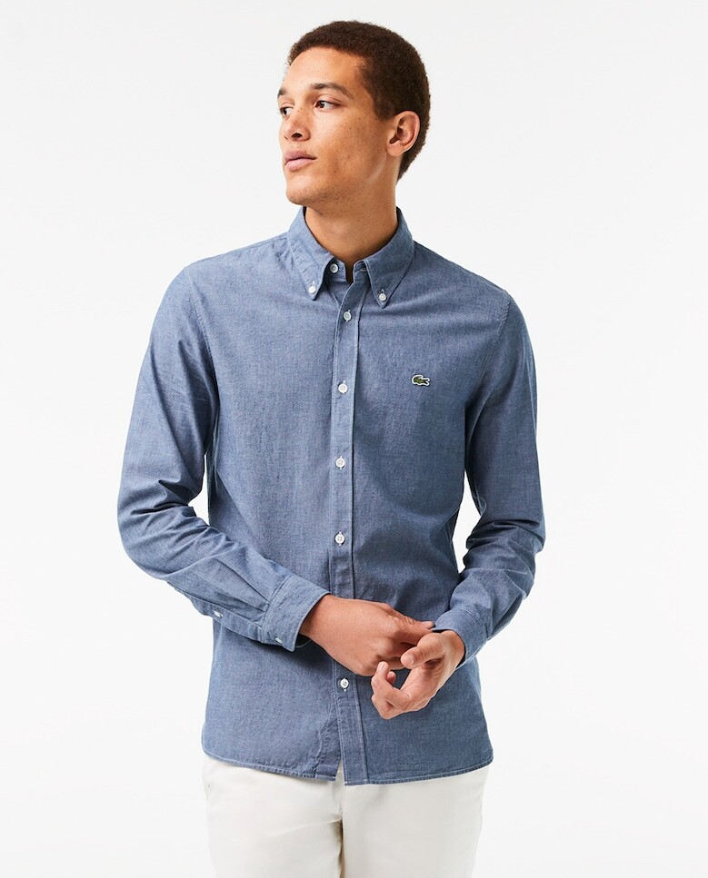 

Тонкая мужская рубашка из хлопка шамбре Lacoste, синий
