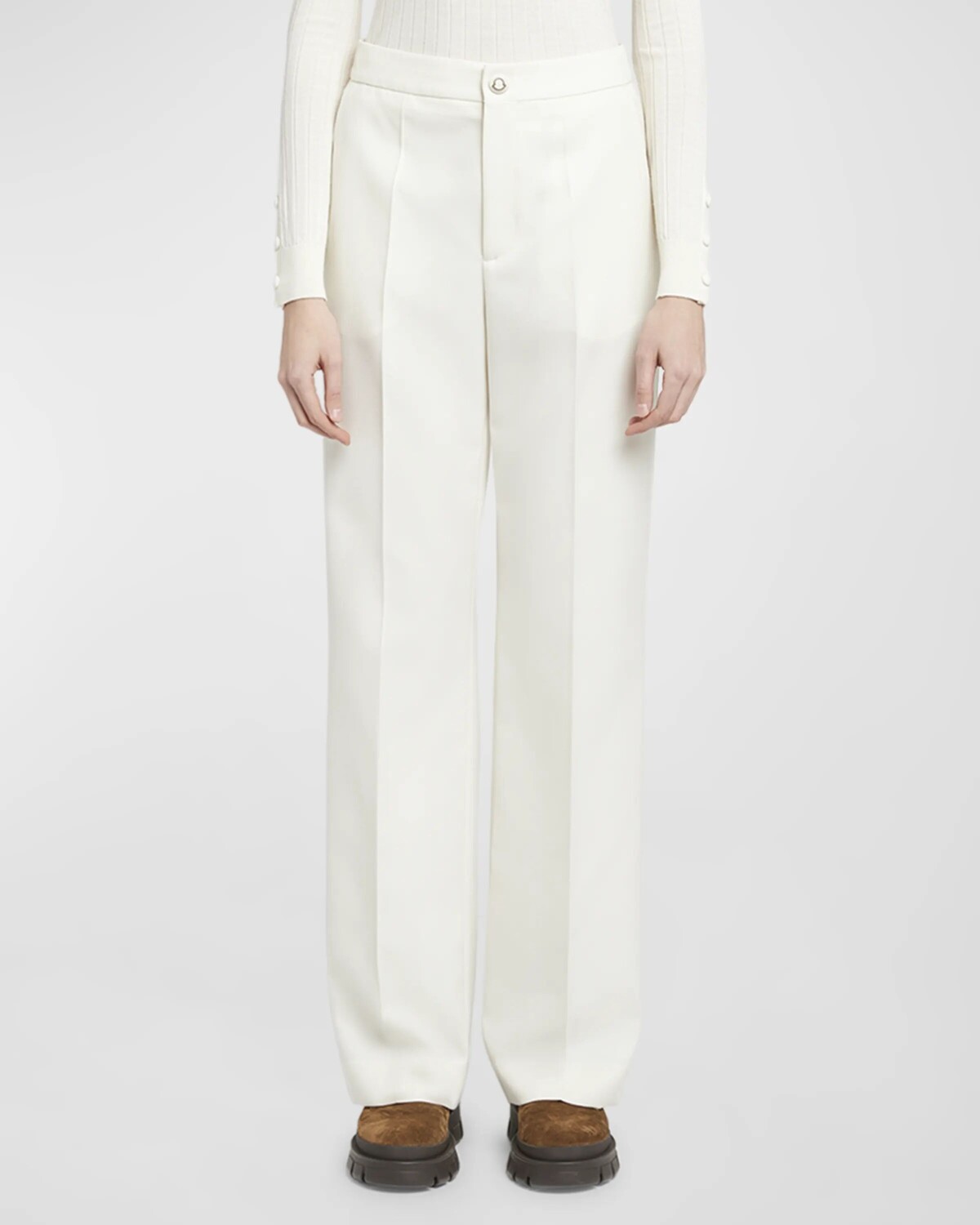 

Брюки из шерстяного габардина Moncler, цвет Cream