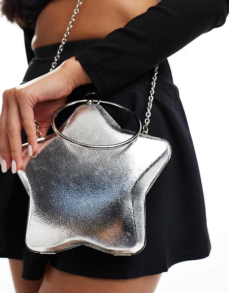 

ASOS DESIGN – Жесткий серебристый клатч в форме звезды с ручкой-бусиной