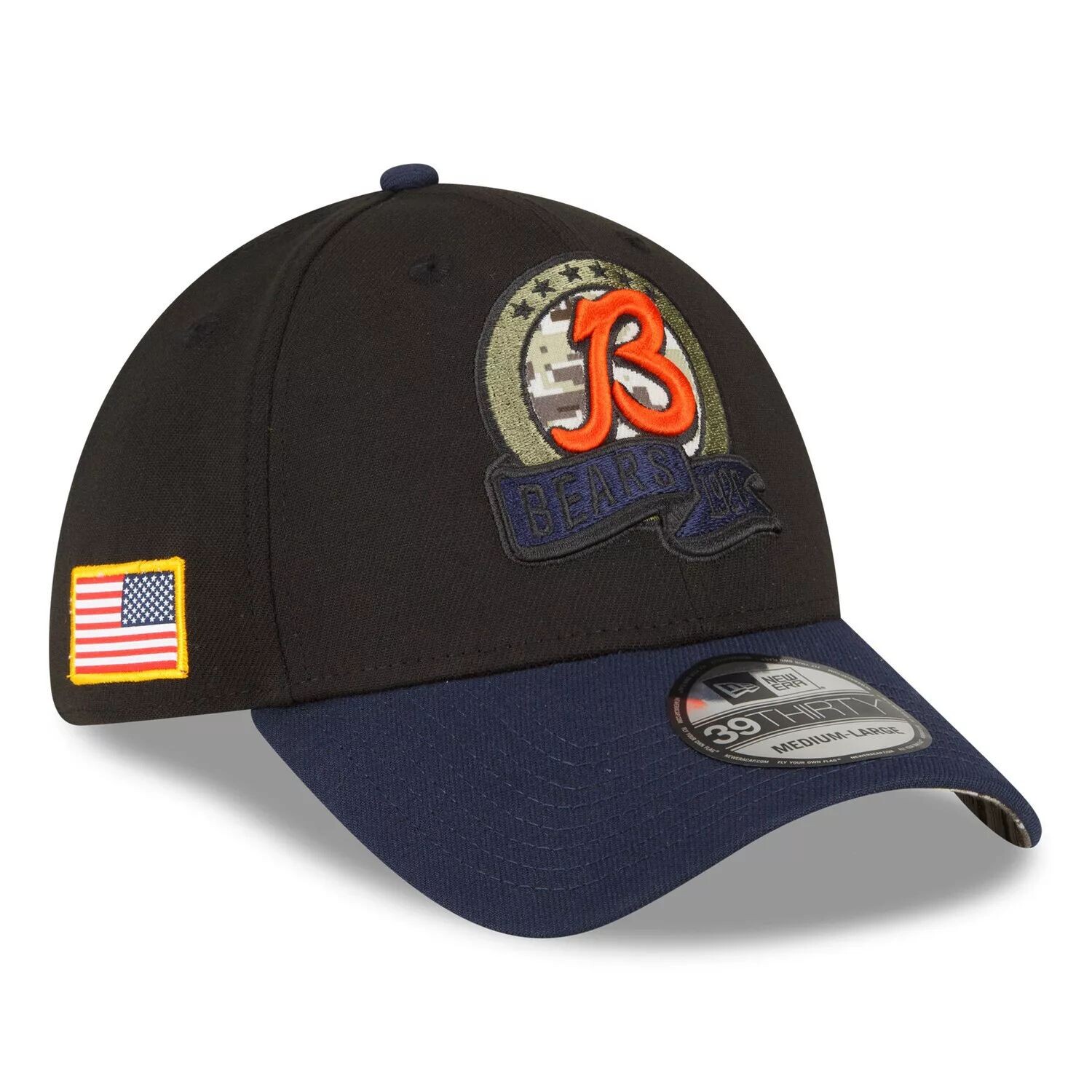 

Мужская кепка New Era черного/темно-синего цвета Chicago Bears 2022 Salute To Service 39THIRTY Flex Hat