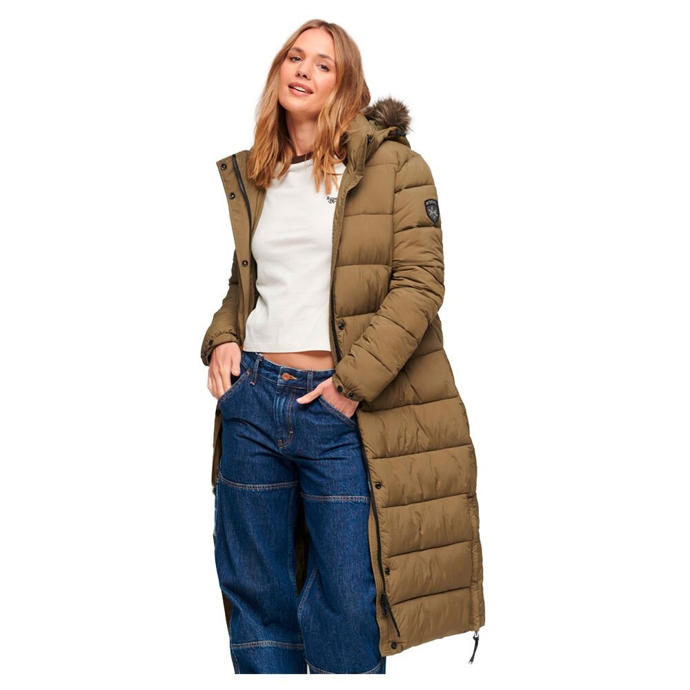 

Пуховик Superdry Faux Fur Longline, бежевый