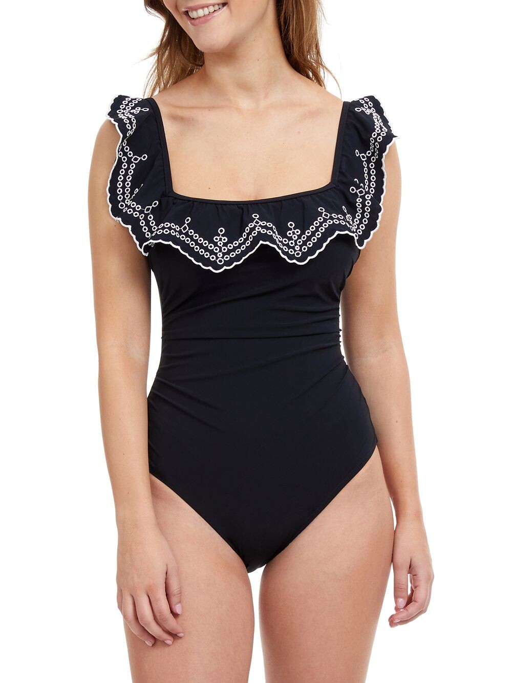

Цельный купальник Lola Squareneck с оборками Gottex Swimwear, черный