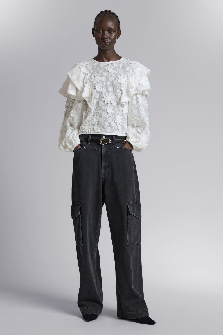 

Блуза с вышитыми рюшами H&M, белый