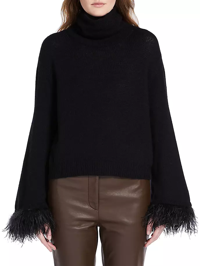 

Свитер с высоким воротником, украшенный перьями Weekend Max Mara, черный