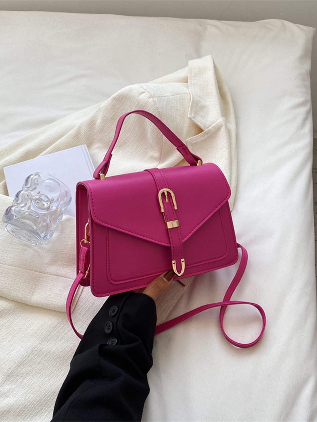 Легкая деловая повседневная квадратная сумка с пряжкой и декором с клапаном для девочек-подростков, ярко-розовый водонепроницаемая легкая деловая повседневная минималистичная квадратная сумка хаки