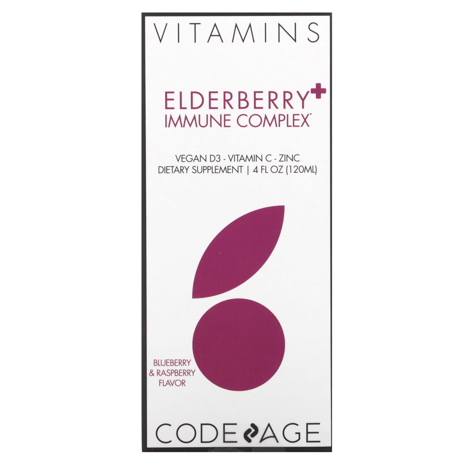 

Vitamins, бузина и иммунный комплекс, голубика и малина, 120 мл (4 жидк. Унции), Codeage