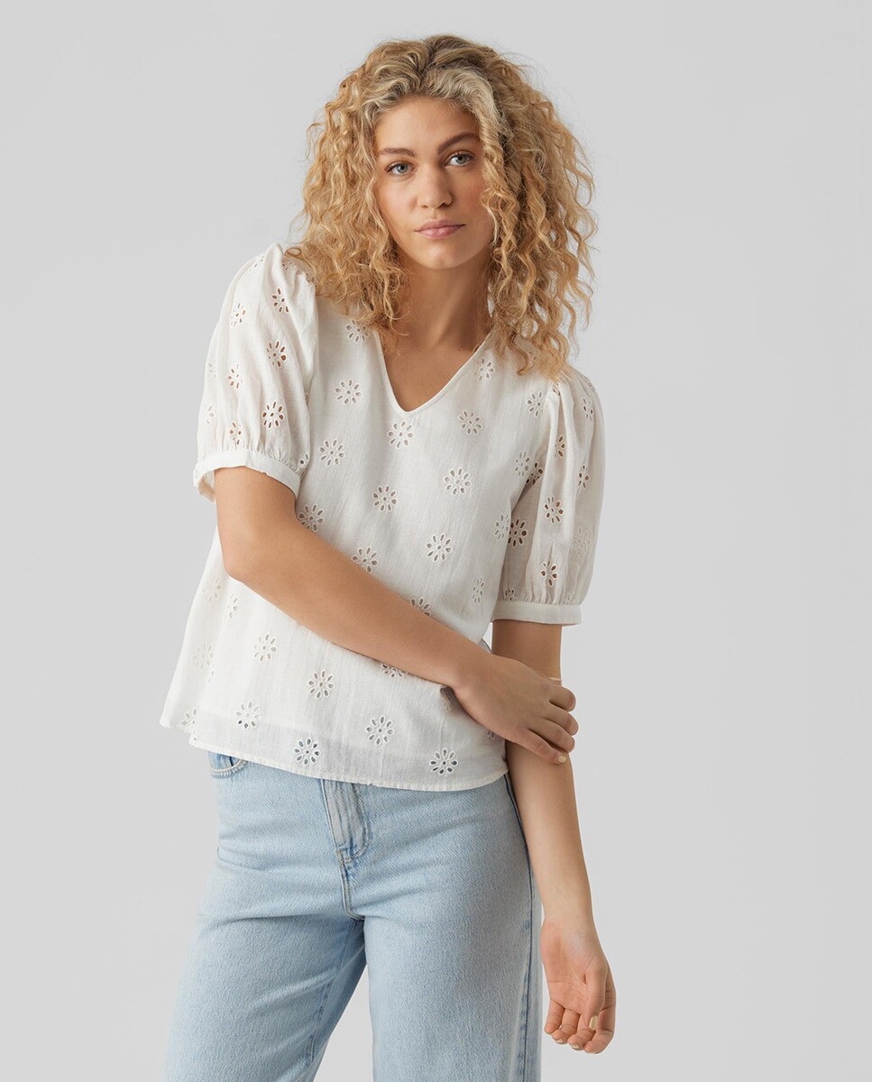 

Женская блузка с рукавом 2/4 ажурного дизайна Vero Moda, белый