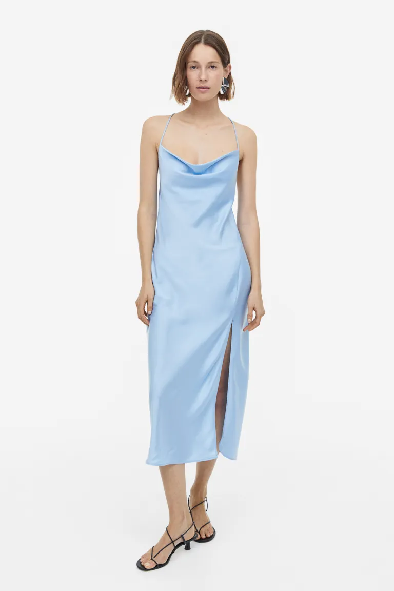 

Платье из атласа с греческим вырезом H&M, синий