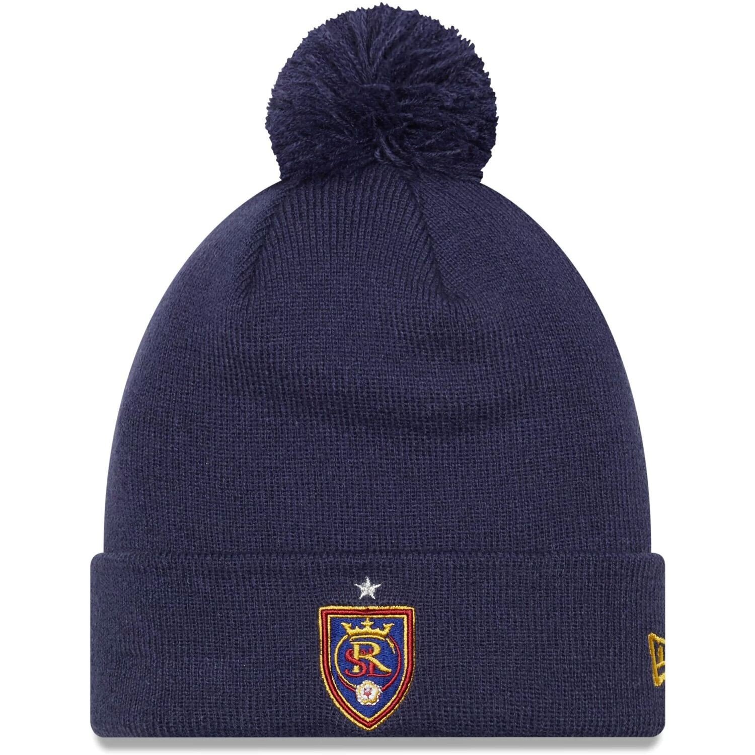 

Мужская вязаная шапка New Era Blue Real Salt Lake из джерси с манжетами на крючках и помпоном