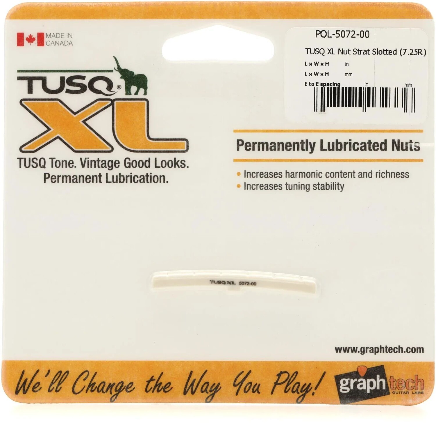 

Graph Tech PQL-5072-00 TUSQ XL Плита с прорезной гайкой радиусом 7,25 дюйма — белая