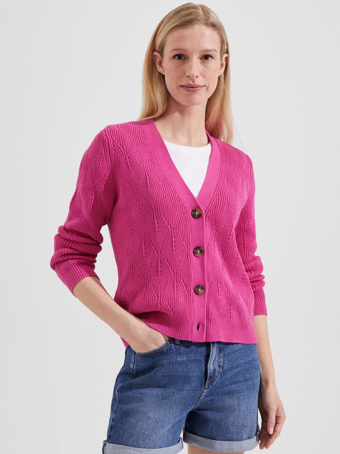 

Хлопковый кардиган Hobbs Amy Button, фуксия