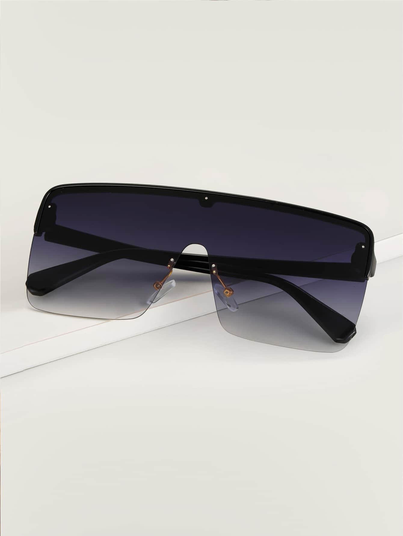 1 пара модных очков с плоским верхом и щитком Y2K солнцезащитные очки с защитой от ультрафиолета солнцезащитные очки с щитком 56mm web черный