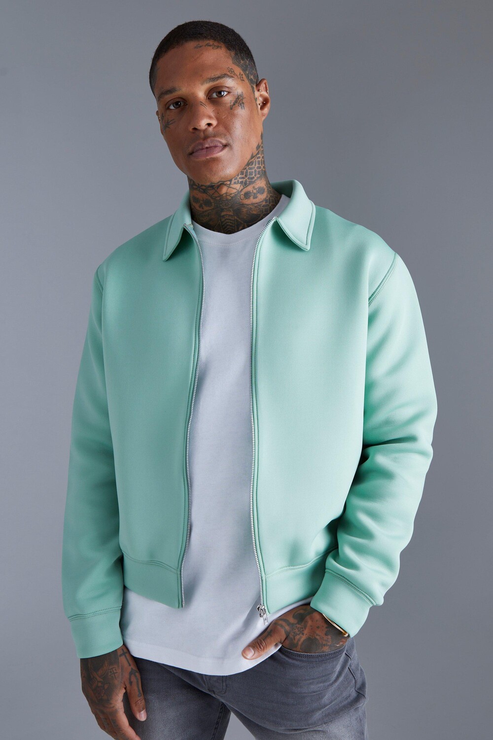 

Куртка bonded scuba boxy harrington Boohoo, шалфей