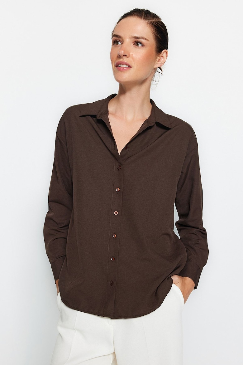Рубашка оверсайз с заниженными рукавами Trendyol, коричневый