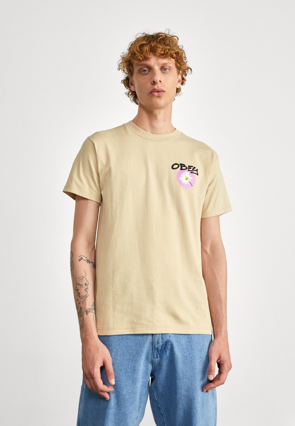 

Футболка с принтом Obey Clothing, песочный, Бежевый