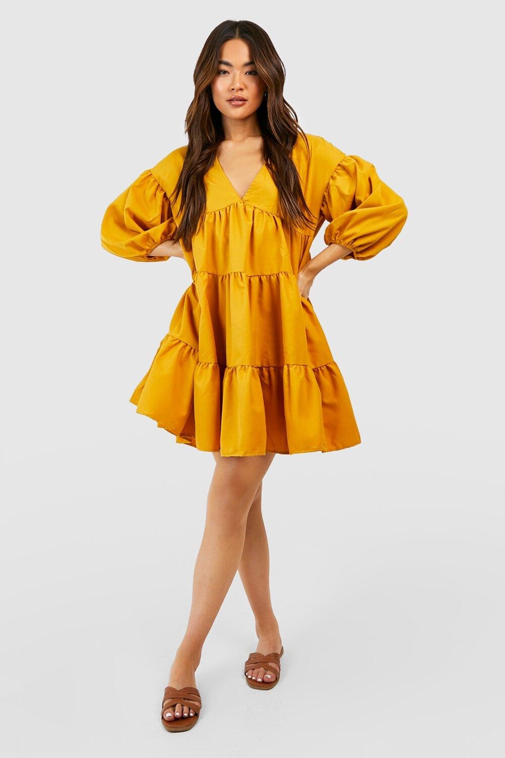 

Ярусное платье оверсайз Boohoo, горчичный, Желтый
