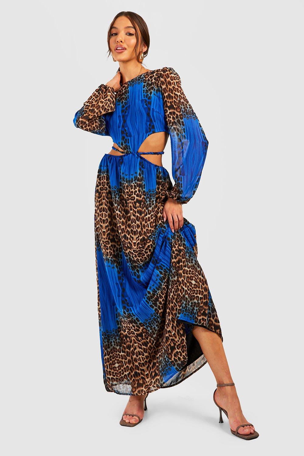 Леопардовое платье макси с вырезами Boohoo, коричневый платье oggi леопардовое 40 размер