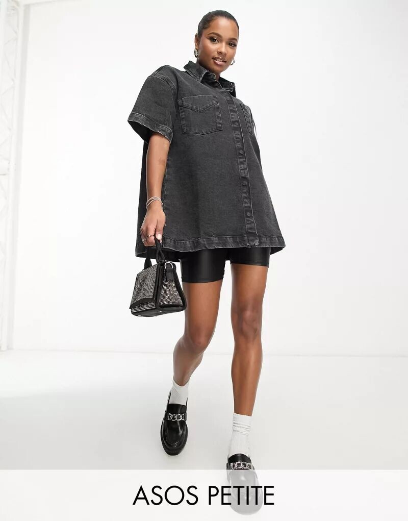 

Черная джинсовая рубашка с короткими рукавами ASOS DESIGN Petite