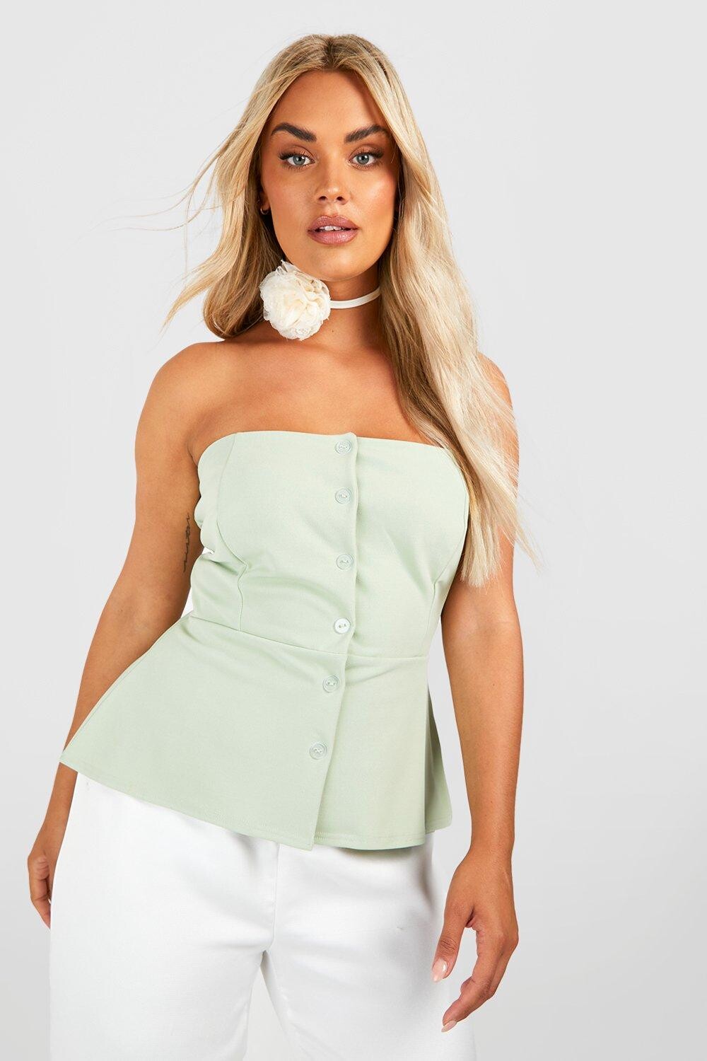 

Топ plus бандо с баской по ниму Boohoo, шалфей