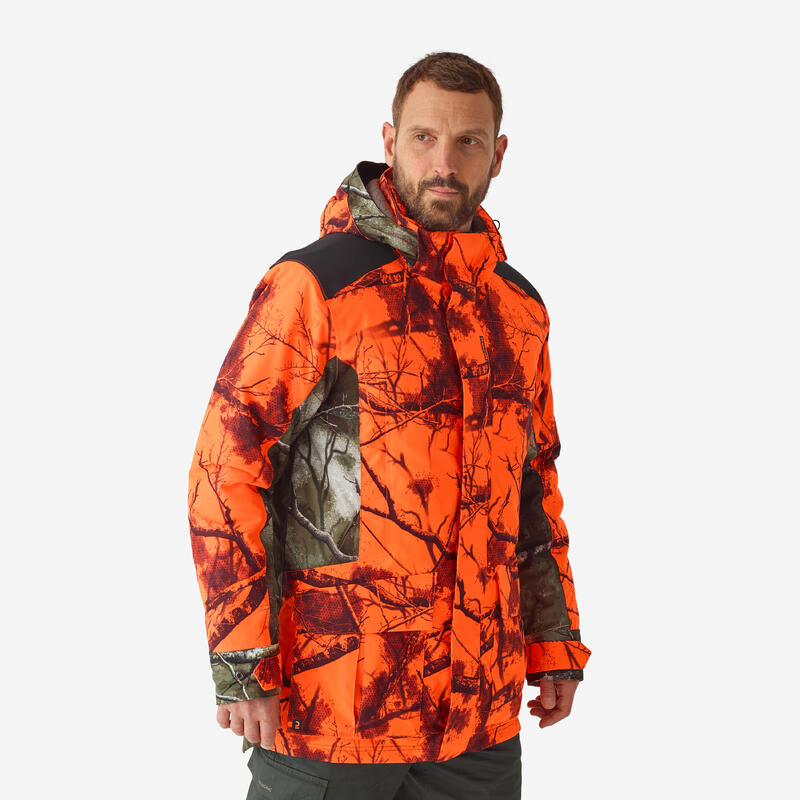 Охотничья куртка 500 3-в-1 для загонной и загонной охоты теплая непромокаемая Treemetic оранжевая SOLOGNAC, цвет orange